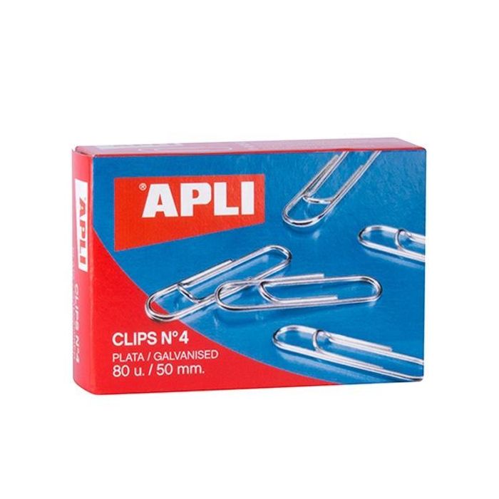 Apli Clips Plateados Nº 4 - 50 mm Caja De 80 -10 Cajas- Apli Clips Plateados Nº 4 - 50 mm Caja De 80 -10 Cajas-