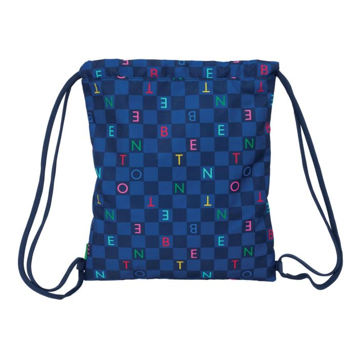 Bolsa Mochila con Cuerdas Benetton Damero Azul marino 35 x 40 x 1 cm 3