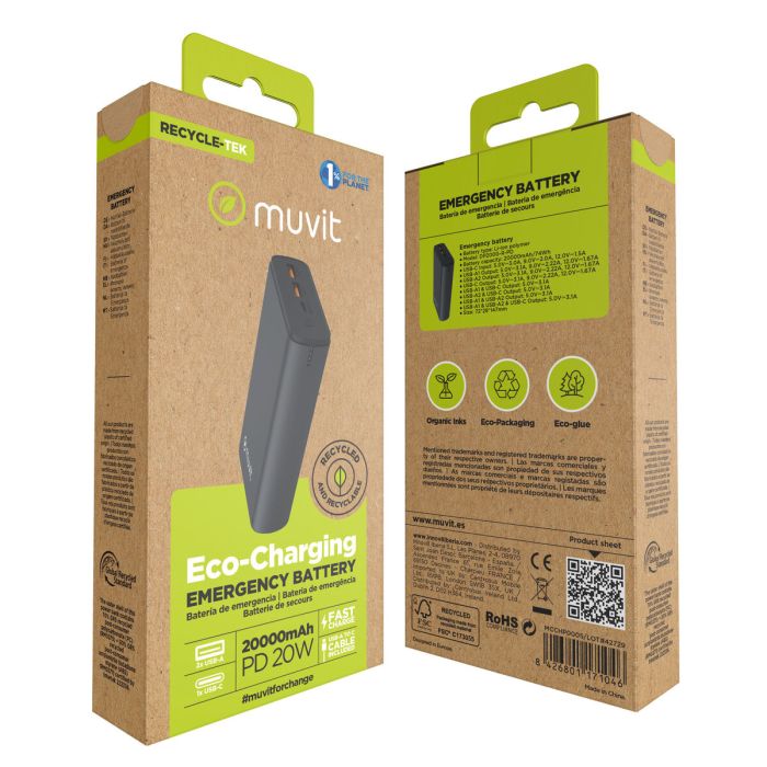Powerbank Muvit for Change DP200G-R-PD Negro 20 W 2