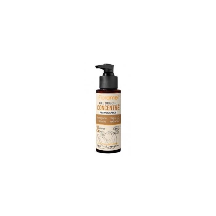 FLORAME Gel de Ducha Concentrado Almendras Coco 100ml – 50 Duchas, 98% Natural, Cosmos Organic