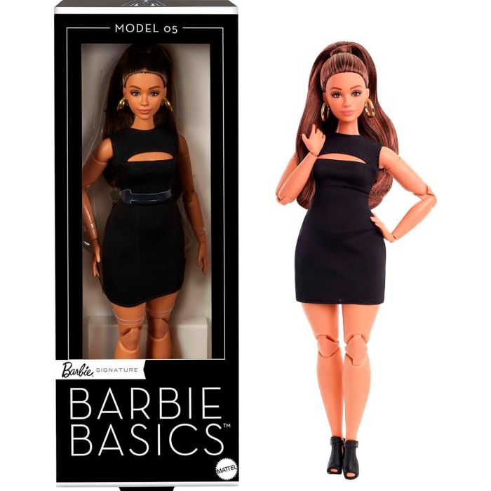 Barbie JBH73 Muñeca Signature Basics Curvy Modelo 05 Elegante Chic Vestido Negro Tacones +6 Años Mattel