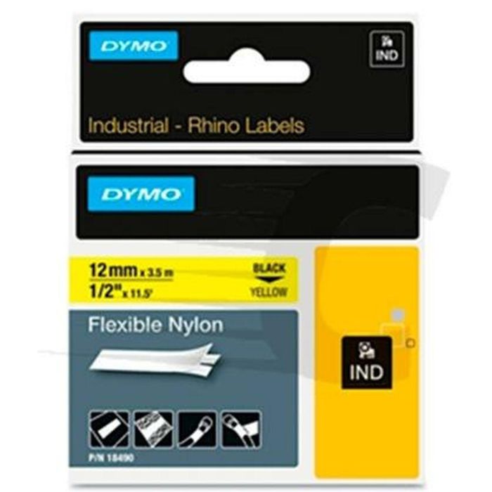 Cinta Laminada para Rotuladoras Rhino Dymo ID1-12 Amarillo Negro 12 x 3,5 mm Autoadhesivas (5 Unidades) 1