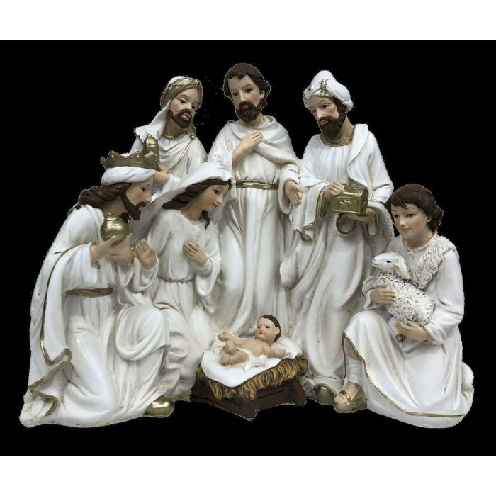 DKD Home Decor Nacimiento Navidad Tradicional Resina Blanco Multicolor 23 x 19.5 x 12.5 cm (2 Unidades) 1