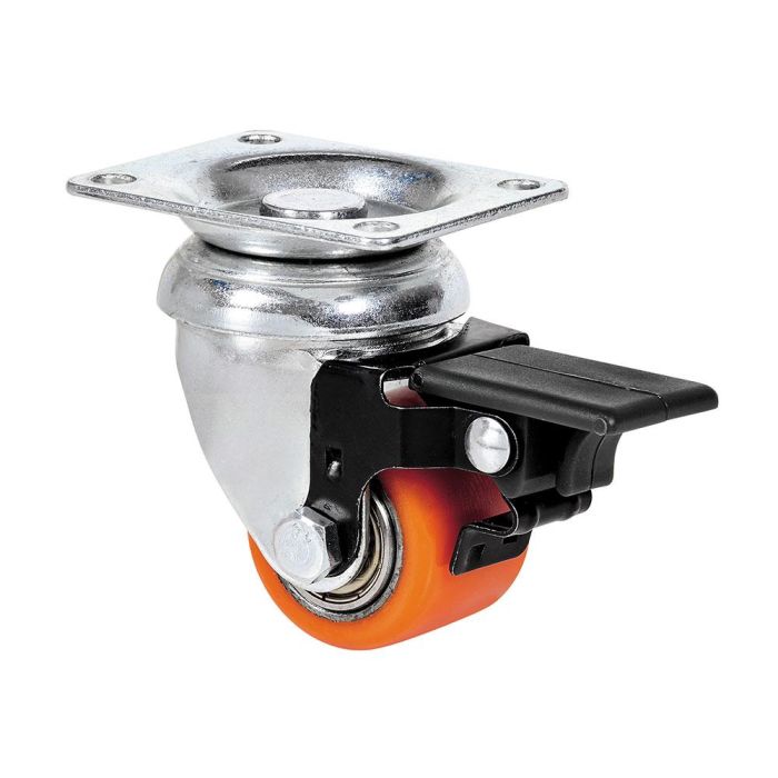 Rueda giratoria con placa y freno, rodamiento de bolas, color naranja, carga máx. 100 kg, ø 3,5 cm Rueda giratoria con placa y freno, rodamiento de bolas, color naranja, carga máx. 100 kg, ø 3,5 cm