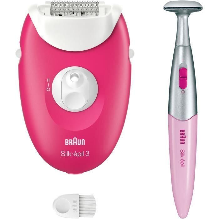 Braun 3-202 Depiladora Eléctrica Silk-épil 3 con 20 Pinzas, Recortadora y Función de Masaje, Color Fruta del Bosque