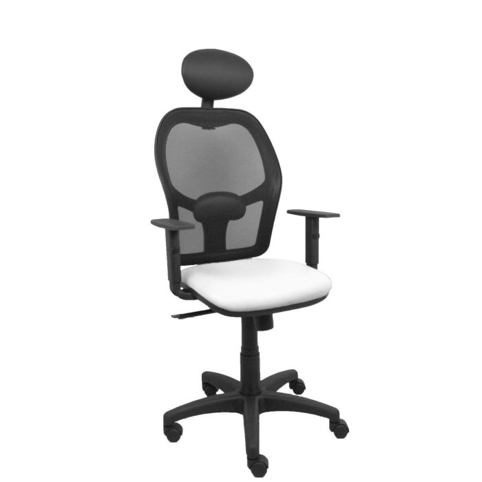 PIQUERAS Y CRESPO Silla Alocen malla negra asiento similpiel blanco brazos regulables cabecero fijo PIQUERAS Y CRESPO Silla Alocen malla negra asiento similpiel blanco brazos regulables cabecero fijo