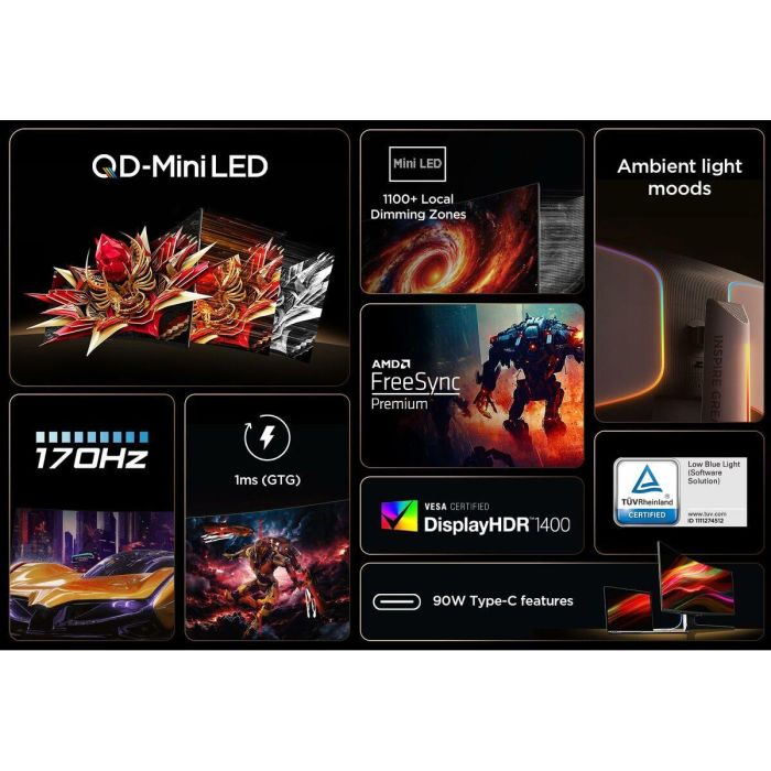 TCL Monitor Gaming Curvo 34R83Q 34" QD-Mini LED WQHD 170Hz 1ms 1500R AMD FreeSync Premium Color Blanco y Negro 38