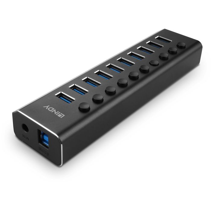 LINDY 43370 Hub USB 3.0 de 10 Puertos con Interruptores Individuales y Adaptador de Corriente, Negro, 5 Gbps 3 LINDY 43370 Hub USB 3.0 de 10 Puertos con Interruptores Individuales y Adaptador de Corriente, Negro, 5 Gbps 3