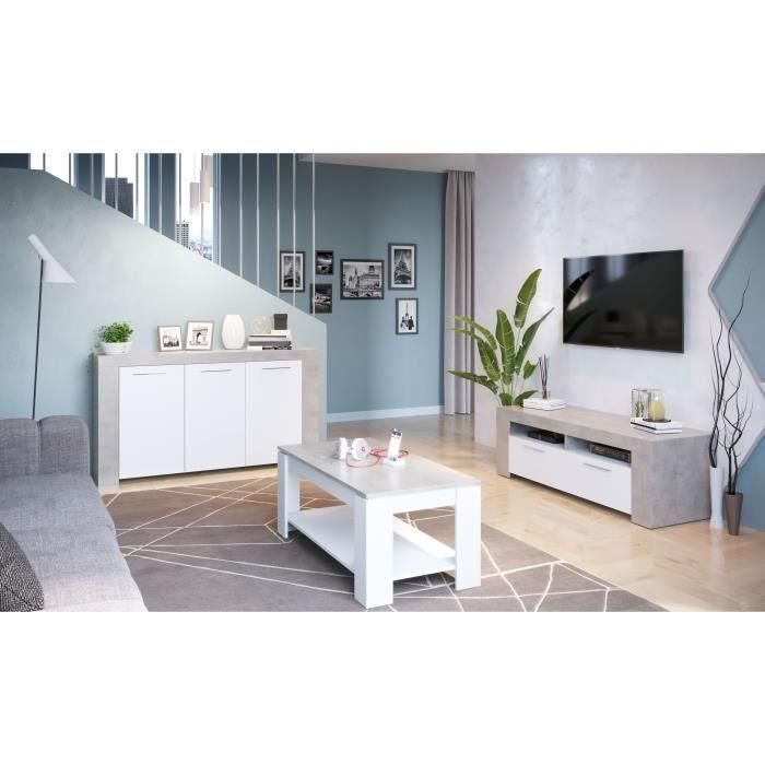 Soporte de TV AMBIT de 2 puertas - Estilo contemporáneo - Gris y blanco - L 120 cm 1 Soporte de TV AMBIT de 2 puertas - Estilo contemporáneo - Gris y blanco - L 120 cm 1