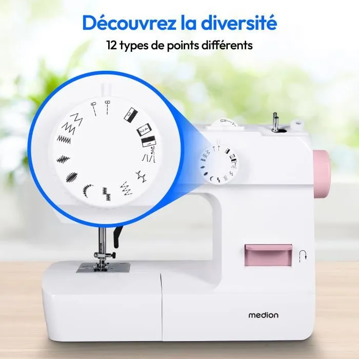 Medion MED4061275230468 Máquina de Coser 71W con 12 Puntadas, 700 rpm, Luz LED, Rosa 3