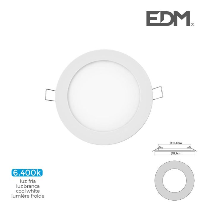 Mini downlight led empotrable redondo 6w 6400k luz fria. color blanco ø11,7cm edm 1