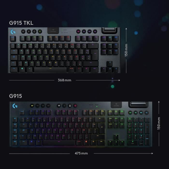 Logitech G915 TKL LIGHTSPEED RGB Teclado mecánico para juegos, inalámbrico, sin teclado numérico - GL Clicky 5