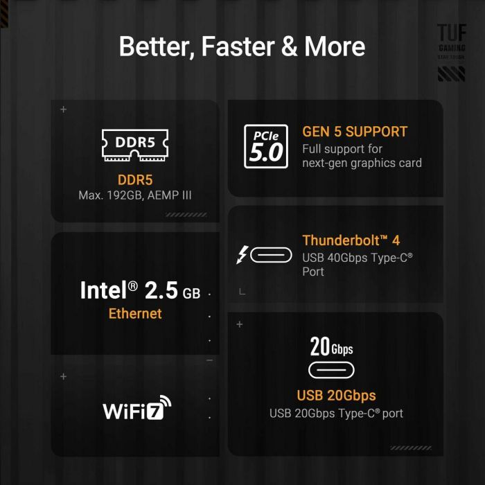 ASUS TUF GAMING Z890-PLUS WiFi Placa Base LGA1851 con Chipset Intel Z890, DDR5, ATX 17