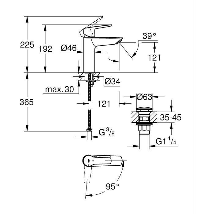 Mezclador monomando de lavabo - GROHE Start - 237462432 - Negro mate - Talla M - Caño mediano - Ahorro de agua 3