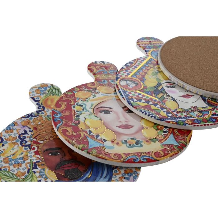 DKD Home Decor Salvamantel Multicolor Mediterráneo Sicilia 2024 de Dolomite y Corcho con Caras (4 Unidades) 23x18x1 cm 1 DKD Home Decor Salvamantel Multicolor Mediterráneo Sicilia 2024 de Dolomite y Corcho con Caras (4 Unidades) 23x18x1 cm 1