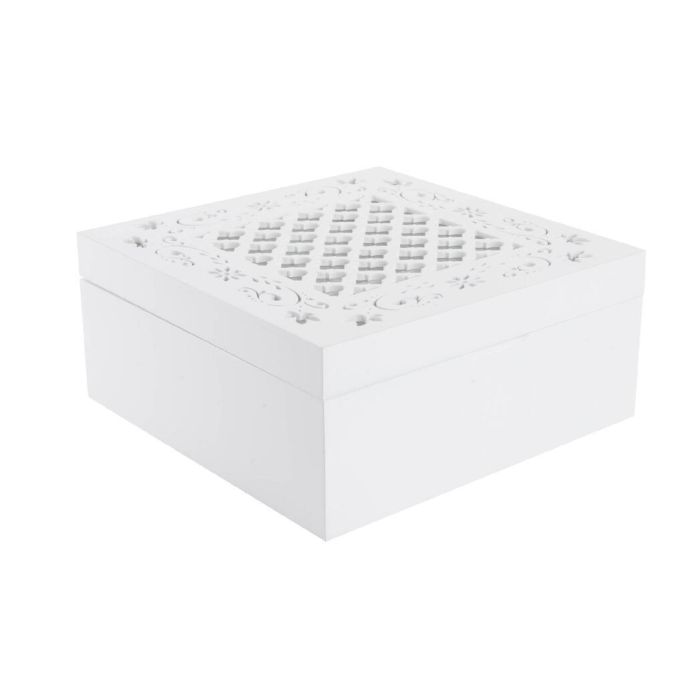DKD Home Decor Caja para Infusiones de Madera Romántica Colección Melocotón in Love 18x18x8 cm - Pack de 2 Unidades
