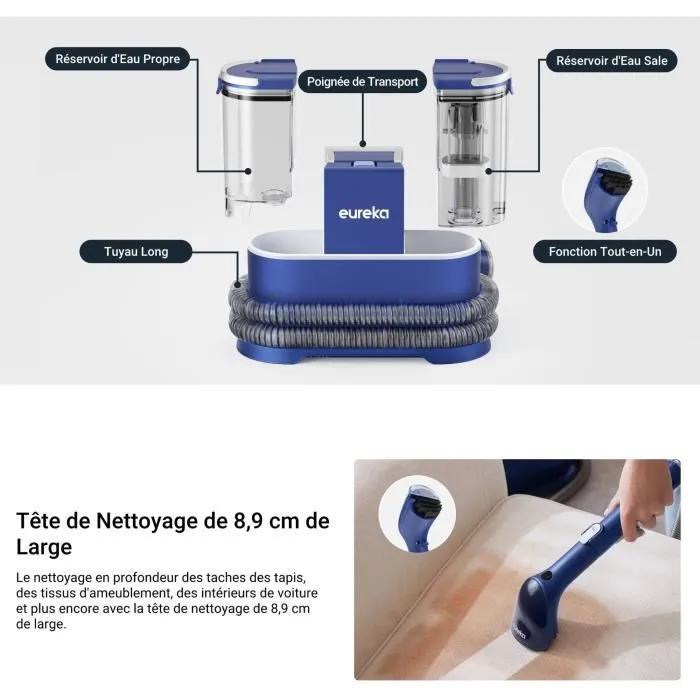 Eureka Aspiradora quitamanchas NEY 100, 400 W, 85 dB, Depósito 1,5 L, Azul 2