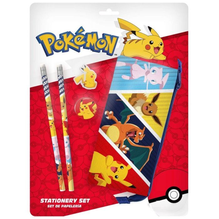 CYP BRANDS Blister papelería Pokémon: Portatodo triple, 2 lápices, goma de borrar y sacapuntas - 23x2x31cm