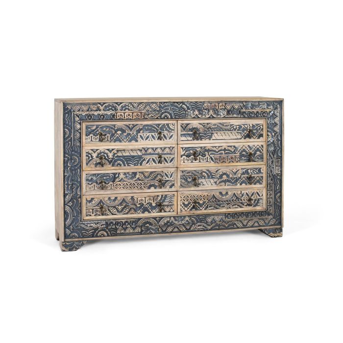 GINER Y COLOMER Aparador Bicolor de Madera de Mango Natural y Azul Envejecido con 8 Cajones 1