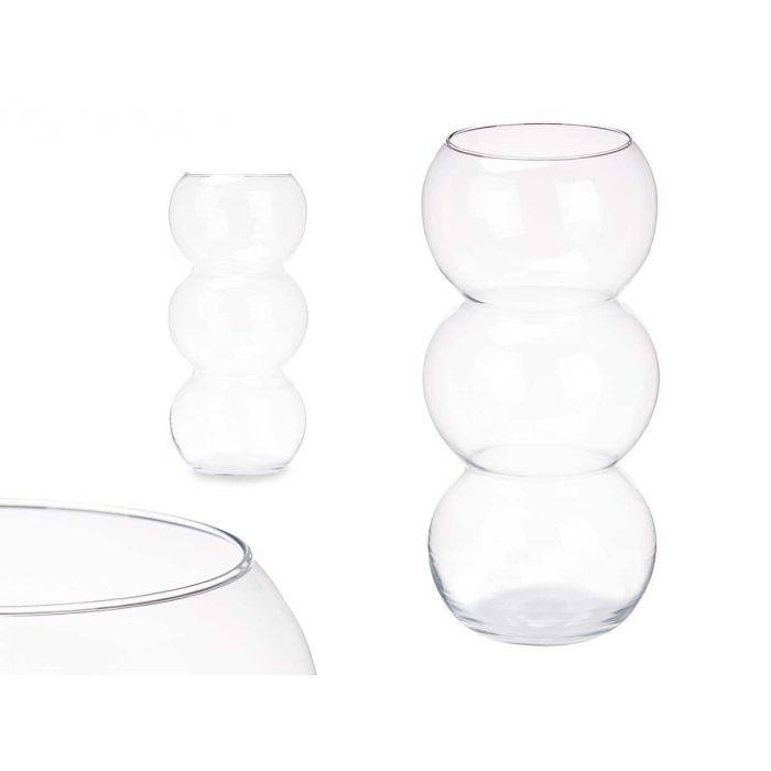 Jarrón Triple Esfera Giftdecor - Vidrio Transparente 17x36x17 cm (4 Unidades) Jarrón Triple Esfera Giftdecor - Vidrio Transparente 17x36x17 cm (4 Unidades)