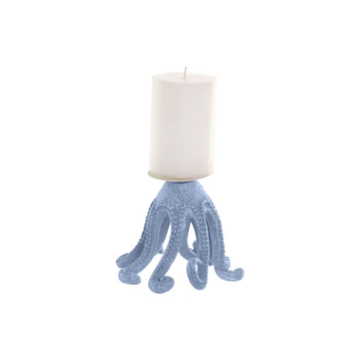 DKD Home Decor Portavelas Atlántico Blanco Azul Resina 15.5 x 12.5 x 14 cm (3 Unidades)