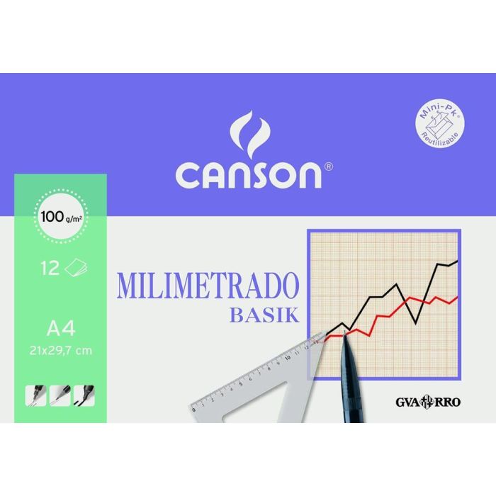 Canson Minipack Dibujo Basik 12 Hojas Milimetrado 100 gr. 21x29,7 cm Unitario Canson Minipack Dibujo Basik 12 Hojas Milimetrado 100 gr. 21x29,7 cm Unitario