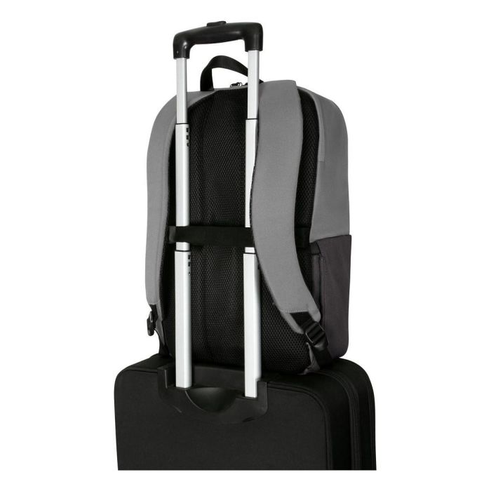 Targus Sagano Travel Mochila para Portátil 15.6 Pulgadas (39.6 cm) con Compartimento Seguro, Impermeable, Hecha de Material Reciclado RPET, 2 Bolsillos Frontales, Color Gris