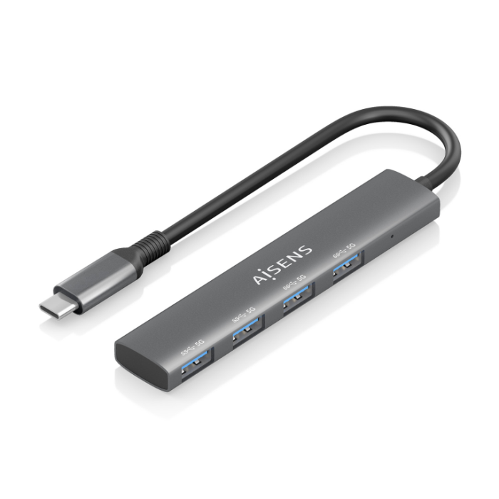 AISENS A109-0943 Base para Portátil y Replicador de Puertos USB-C, 4 x USB 3.0 Hembra, Velocidad 5 Gbps