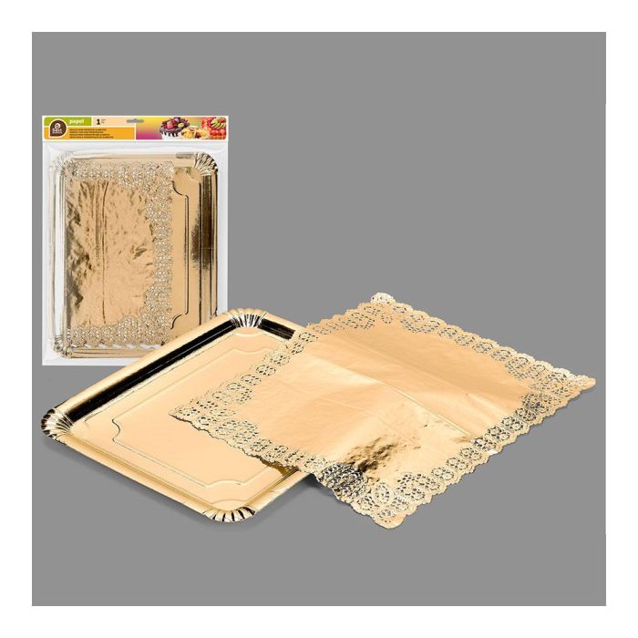 Bolsa con 1 bandeja rectangular con blonda oro 31x38cm 1