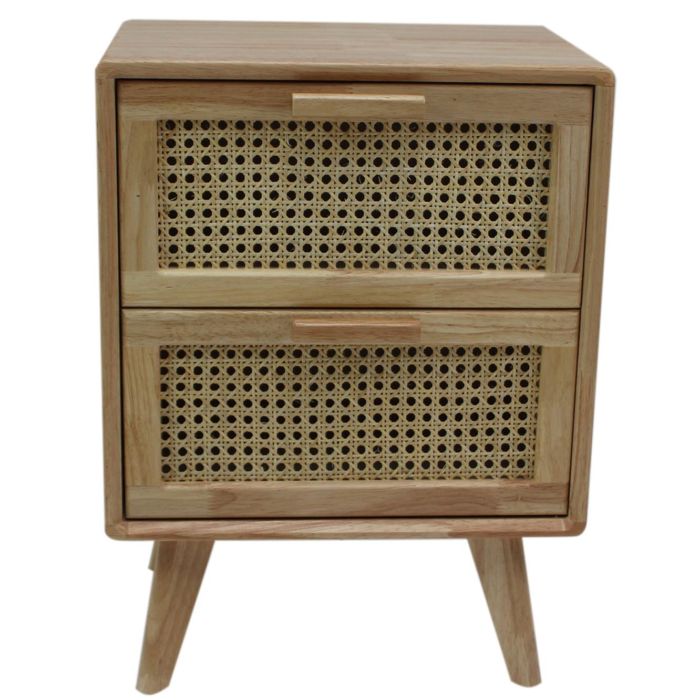 DKD Home Decor Mesita de Noche Balines Rejilla 20 Natural Caucho Ratan 30 x 54 x 40 cm