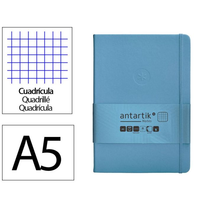 Cuaderno Con Gomilla Antartik Notes Tapa Dura A5 Hojas Cuadricula Azul Claro 100 Hojas 80 gr Fsc