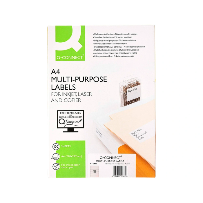 Q-connect Etiqueta Adhesiva KF01583 Tamaño 66x46,6 mm para Fotocopiadora Láser Ink-Jet, Caja 100 Hojas DIN A4 2