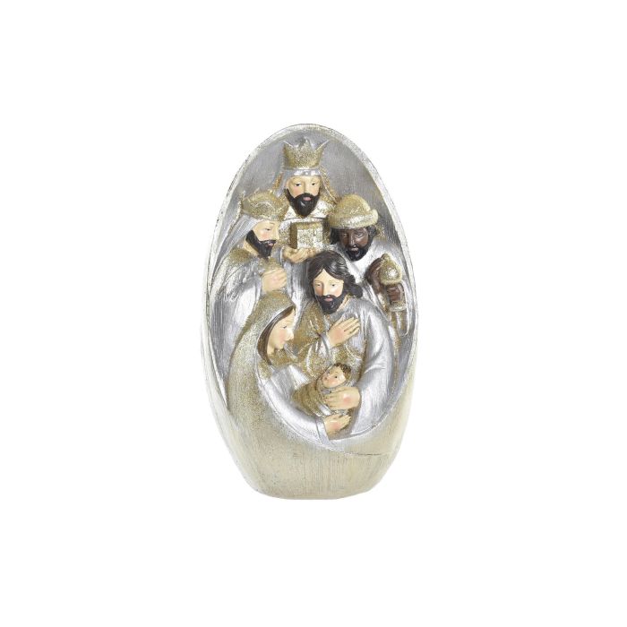 DKD Home Decor Nacimiento Navidad Tradicional Dorado Plateado Resina y Purpurina 10.5x19x11.5 cm