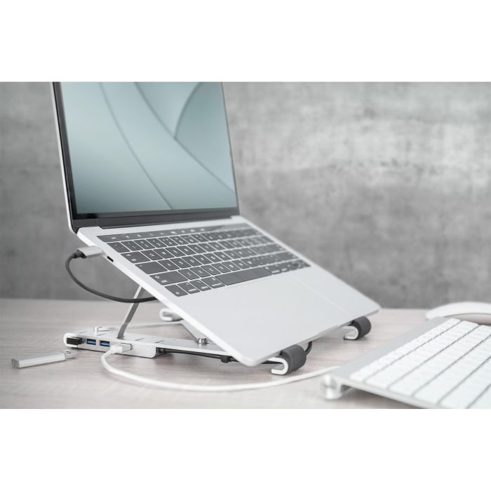 Notebook-Ständer mit integriertem USB-C™ Hub 5-Port PD Ladefunktion DIGITUS Silber 2 Notebook-Ständer mit integriertem USB-C™ Hub 5-Port PD Ladefunktion DIGITUS Silber 2