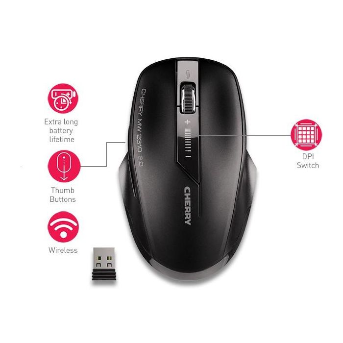 Cherry MW 2310 Ratón Inalámbrico 2.4GHz, 6 Botones, 2400DPI Ajustable, Ergonomico, Receptor Nano USB, Para Diestros y Zurdos 5 Cherry MW 2310 Ratón Inalámbrico 2.4GHz, 6 Botones, 2400DPI Ajustable, Ergonomico, Receptor Nano USB, Para Diestros y Zurdos 5