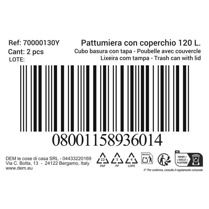 Inde Cubo Basura Con Tapa 120 Lt. Negro/Amarillo 47,5 cm Ancho x 95 cm Alto x 57 cm Largo (2 Unidades) 1