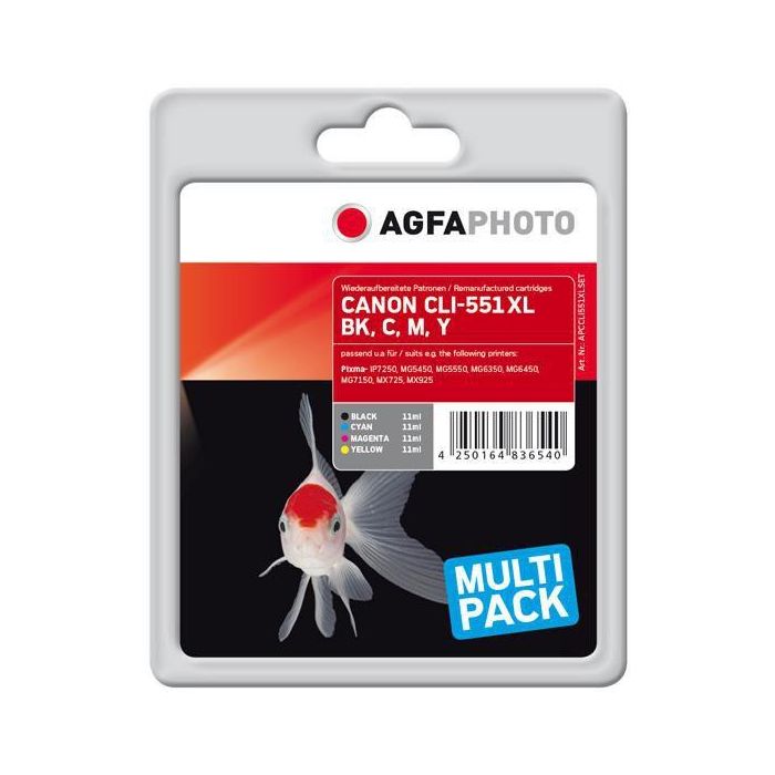 AgfaPhoto APCCLI551XLSET B/C/M/Y - Set Cartuchos Tinta XL Compatible Colores Alta Calidad OEM 3 Años Garantía