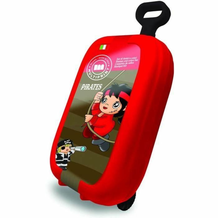 Multiprint 64927 Set Creativo Pirata con Carro, 7 Sellos, 5 Lápices y 18 Rotuladores