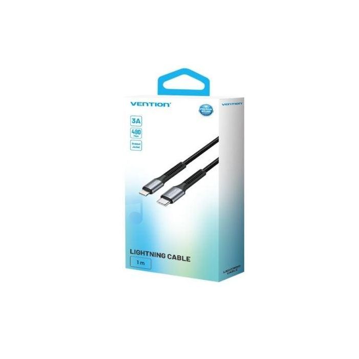 Cable USB Tipo-C Lightning Vention H16BF/ Lightning Macho - USB Tipo-C Macho/ 27W/ 480Mbps/ 1m/ Negro 1