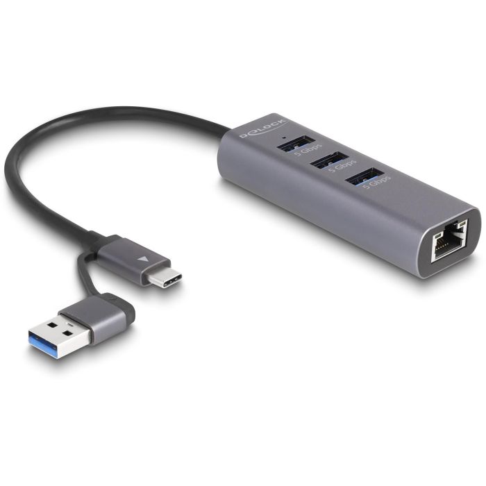 DELOCK 3 Port USB 5 Gbps Hub + Gigabit LAN mit USB Type-C oder USB Typ-A Anschluss im Metallgehuse 0 DELOCK 3 Port USB 5 Gbps Hub + Gigabit LAN mit USB Type-C oder USB Typ-A Anschluss im Metallgehuse 0