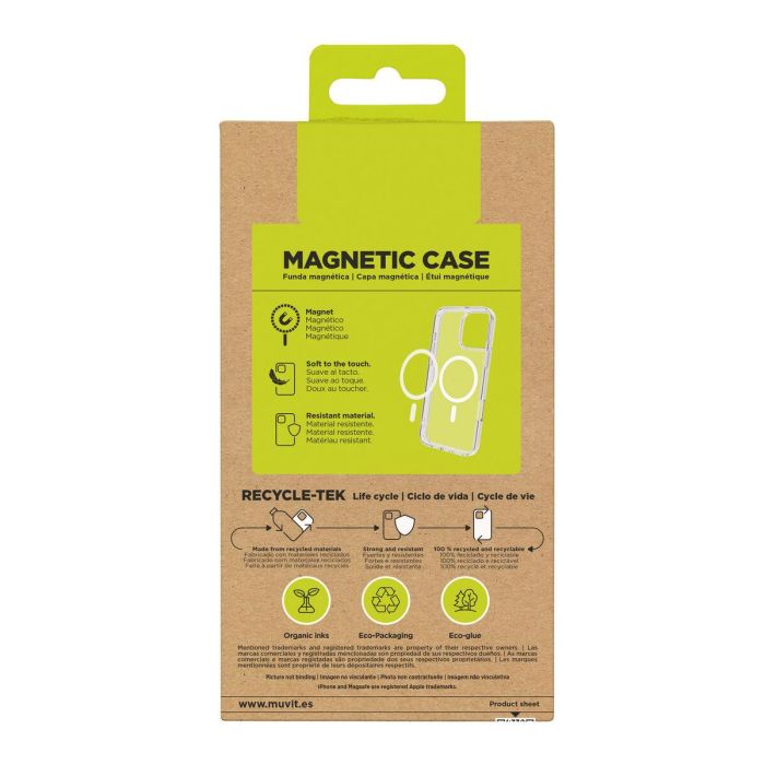 Muvit Funda Recycletek MagSafe para Apple iPhone, Fabricada con Material 100% Reciclado, Transparente y Suave al Tacto 1 Muvit Funda Recycletek MagSafe para Apple iPhone, Fabricada con Material 100% Reciclado, Transparente y Suave al Tacto 1