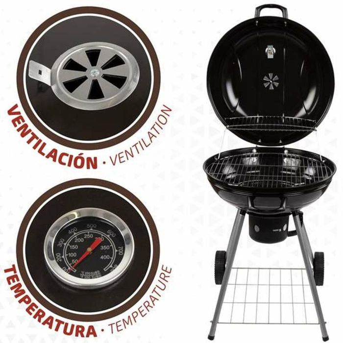 Barbacoa de Carbón con Ruedas Aktive Aluminio Metal esmaltado textileno 57 x 86 x 57 cm Negro 2 Barbacoa de Carbón con Ruedas Aktive Aluminio Metal esmaltado textileno 57 x 86 x 57 cm Negro 2
