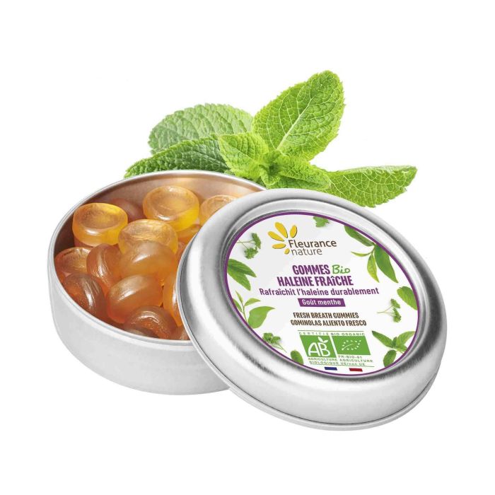 FLEURANCE NATURE Gominolas Aliento Fresco Bio con Té Verde y Menta para Aliento Purificado Caja Metálica 35g