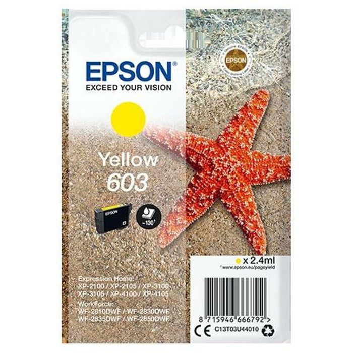 Cartucho de Tinta Original Epson XP-2100, 3100, 4100 / WF-2830DWF, 2850DW - Nº 603 Amarillo (10 Unidades) 1 Cartucho de Tinta Original Epson XP-2100, 3100, 4100 / WF-2830DWF, 2850DW - Nº 603 Amarillo (10 Unidades) 1
