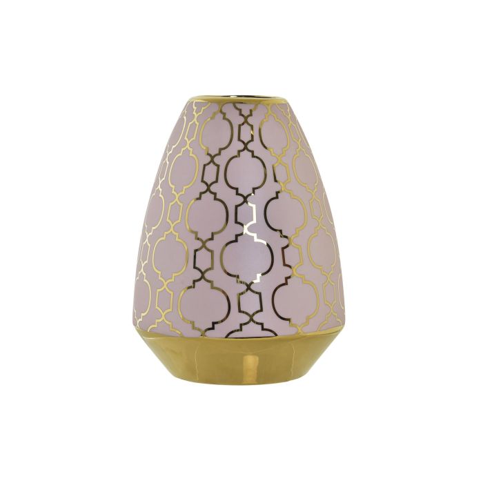 DKD Home Decor Jarrón de Porcelana Oriental Rosa y Dorado de 24 cm Alto x 18 cm Ancho x 18 cm Fondo Colección Zeman