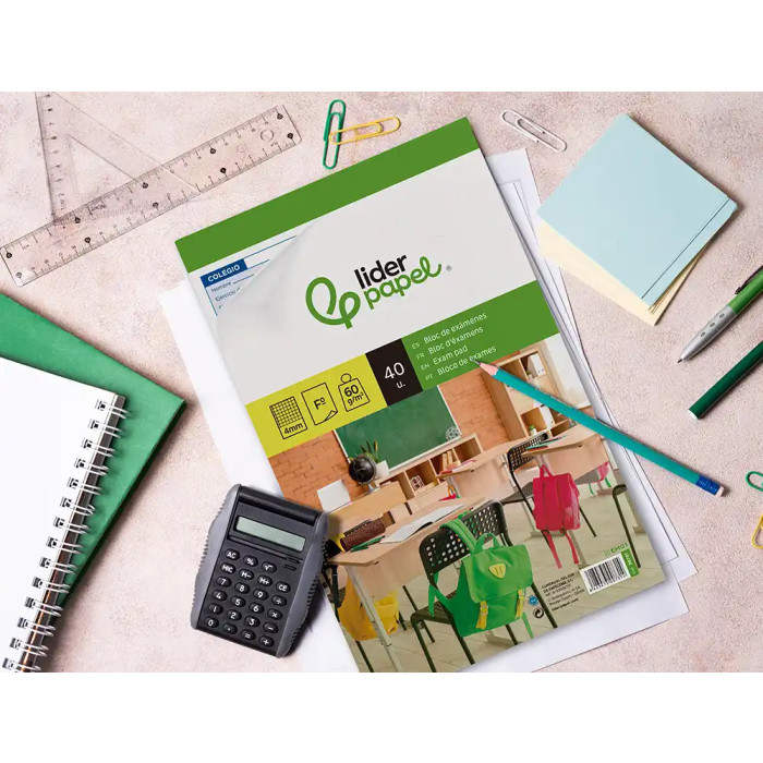 Liderpapel Bloc examen cuadro 4mm folio 40 hojas 60g/m2 8