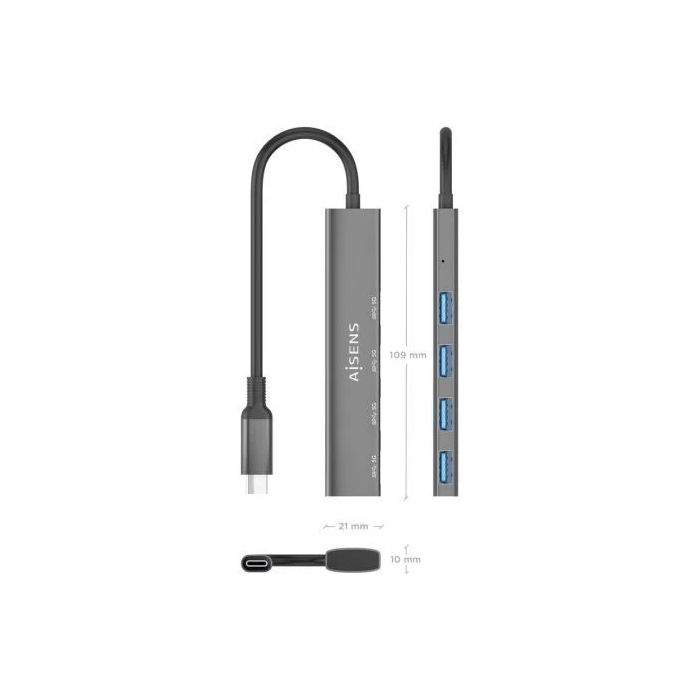 Aisens Hub USB-C 3.0 A106-0540 | 4 Puertos USB-A | Gris 15cm 3