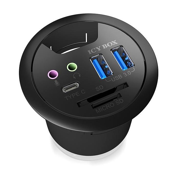 HUB Tisch-Hub mit 2 Kartenlesern. Audio Ein-/Ausgang. Ladefunktion und LED ICY BOX 4