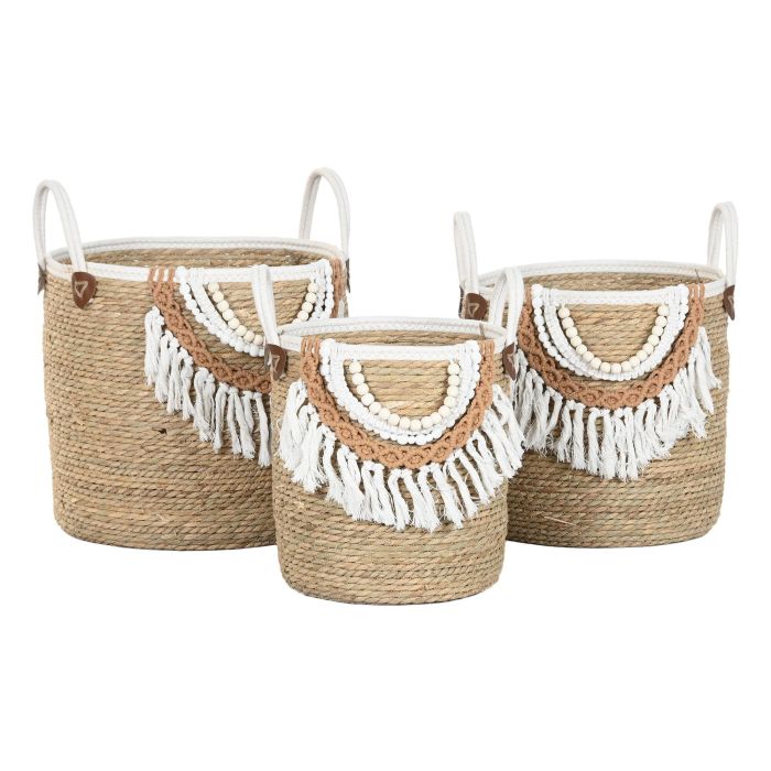 Cesta Boho DKD Home Decor Natural Blanco 40 x 47 x 40 cm Set de 3 (2 Unidades) 3