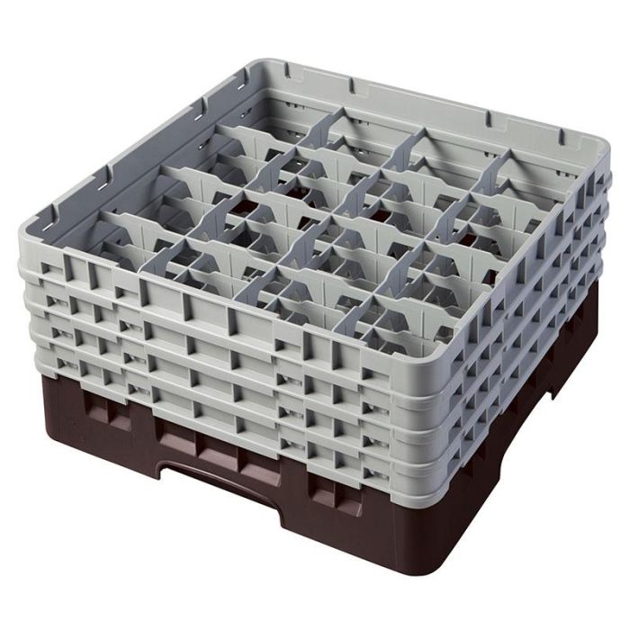 CAMBRO - 16S800-167 - Cesta de lavado 16 comp. 4 alturas - 10,9 cm Ø máx. - alt. máx. 21,7 cm - 50 x 50 x 26,7 cm - Castaño